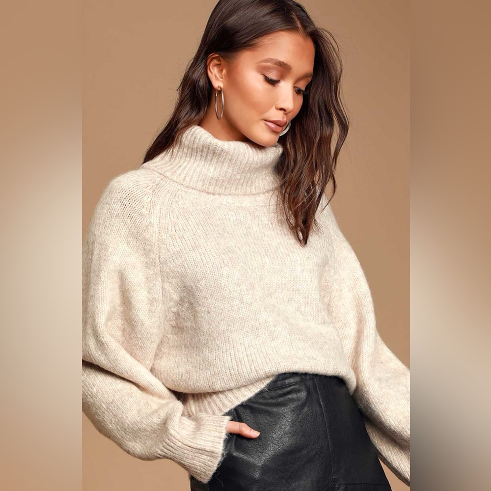 Lulus Cuddle Weather Heather Beige Turtleneck Sweater - Picture 8 of 14